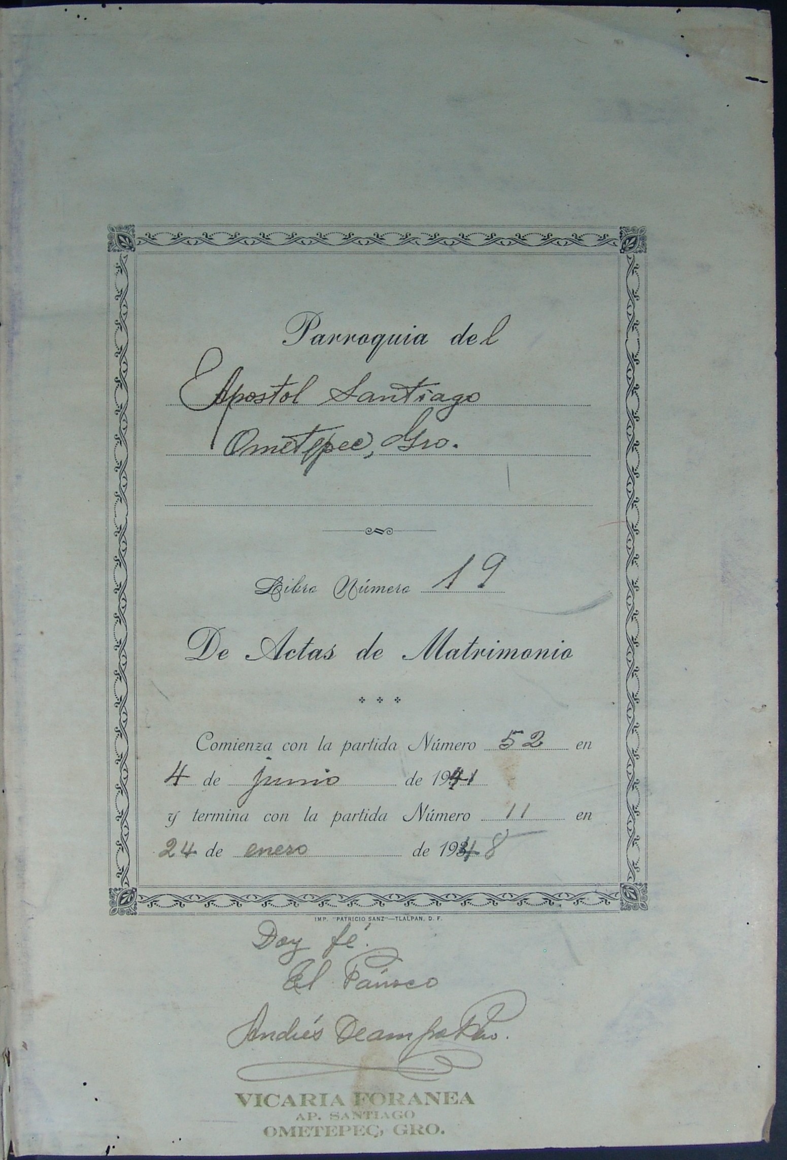 Libro 20. Matrimonios, 1941-1948. Archivo Parroquial de Santiago Apóstol. Sección Sacramental 