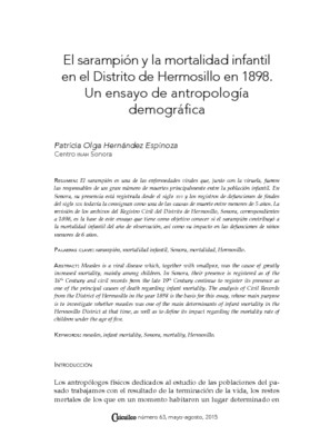 El sarampión y la mortalidad infantil en el Distrito de Hermosillo en 1898. Un ensayo de antropología demográfica