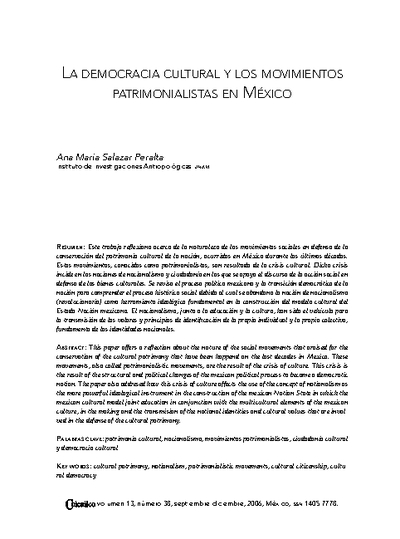 La democracia cultural y los movimientos patrimoniales en México