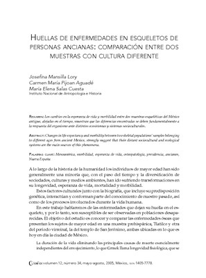 Huellas de enfermedades en esqueletos de personas ancianas: comparación entre dos muestras con cultura diferente