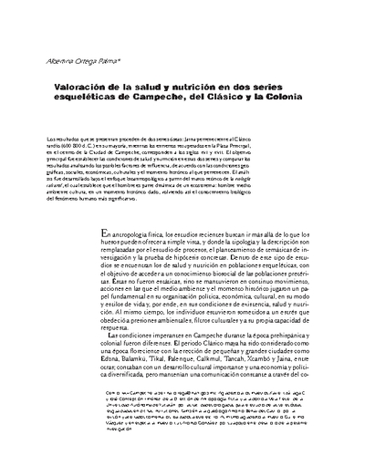 Valoración de la salud y nutrición en dos series esqueléticas de Campeche, del Clásico y la Colonia