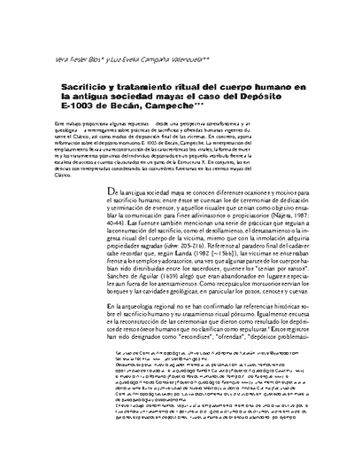 Sacrificio y tratamiento ritual del cuerpo humano en la antigua sociedad maya: el caso del Depósito E-1003 de Becán, Campeche