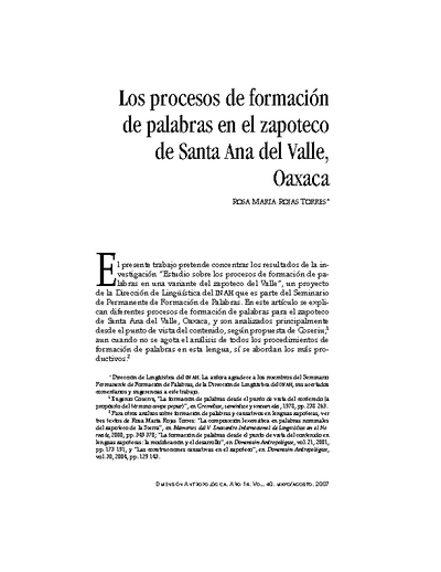 Los procesos de formación de palabras en el zapoteco de Santa Ana del Valle, Oaxaca