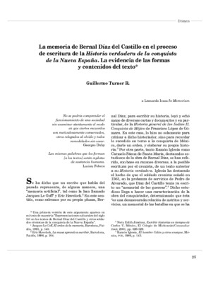 La memoria de Bernal Díaz del Castillo en el proceso de escritura de la Historia verdadera de la conquista de la Nueva España. La evidencia de las formas y contenidos del texto