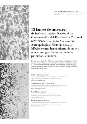 El banco de muestras de la Coordinación Nacional de Conservación del Patrimonio Cultural (CNCPC) del Instituto Nacional de Antropología e Historia (INAH, México) como herramienta de apoyo a la investigación en materia de patrimonio cultural