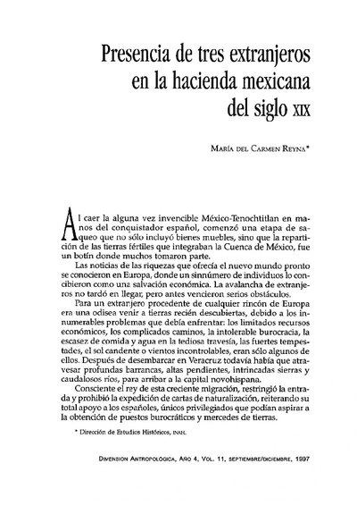 Presencia de tres extranjeros en la hacienda mexicana del siglo XIX