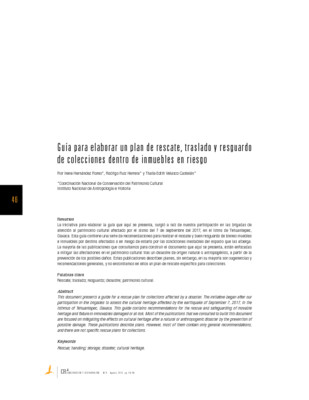 Guía para elaborar un plan de rescate, traslado y resguardo de colecciones dentro de inmuebles en riesgo