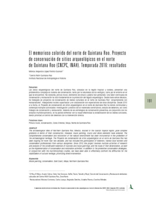 El memorioso colorido del norte de Quintana Roo. Proyecto de conservación de sitios arqueológicos en el norte de Quintana Roo (CNCPC, INAH). Temporada 2016: resultados