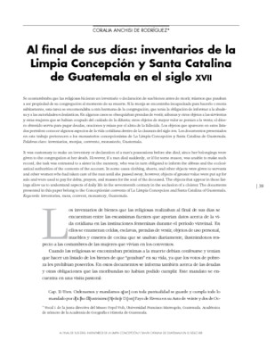 Al final de sus días: inventarios de la Limpia Concepción y Santa Catalina de Guatemala en el siglo XVII