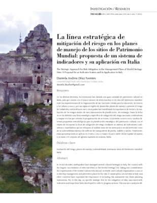 La línea estratégica de mitigación del riesgo en los planes de manejo de los sitios de Patrimonio Mundial: propuesta de un sistema de indicadores y su aplicación en Italia