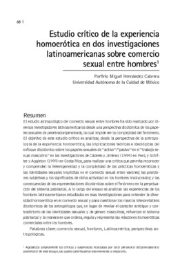 Estudio crítico de la experiencia homoerótica en dos investigaciones latinoamericanas sobre comercio sexual entre hombres