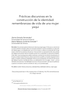 Prácticas discursivas en la construcción de la identidad: remembranzas de vida de una mujer yaqui