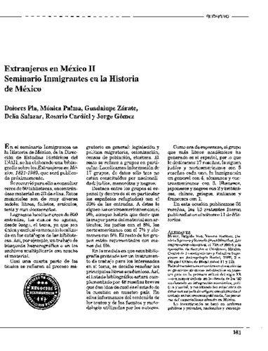 Extranjeros en México II. Seminario Inmigrantes en la Historia de México