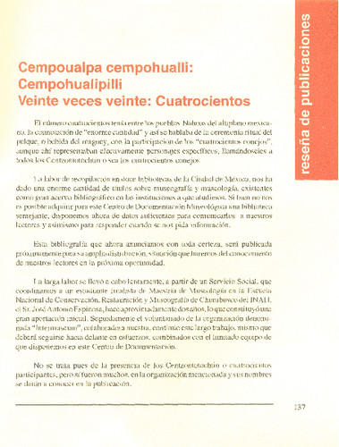 Cempoualpa cempohualli: Cempohualipilli Veinte veces veinte: Cuatrocientos