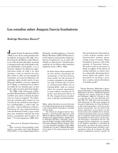 Los estudios sobre Joaquín García Icazbalceta