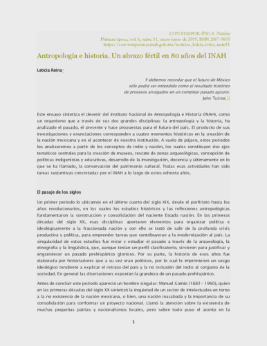 Antropología e historia. Un abrazo fértil en 80 años del INAH
