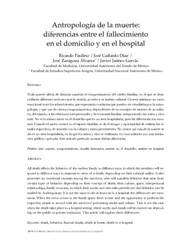 Antropología de la muerte: diferencias entre el fallecimiento en el domicilio y en el hospital