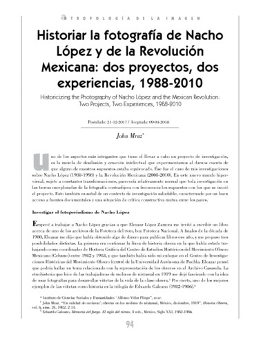 Historiar la fotografía de Nacho López y de la Revolución Mexicana: dos proyectos, dos experiencias, 1988-2010