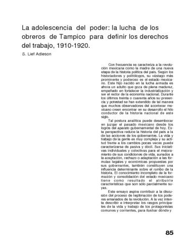 La adolescencia del poder: la lucha de los obreros de Tampico para definir los derechos del trabajo. 1910-1920