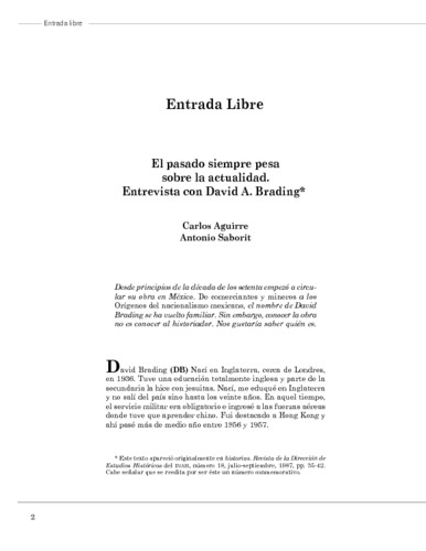 El pasado siempre pesa sobre la actualidad. Entrevista con David A. Brading 