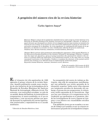 A propósito del número cien de la revista historias