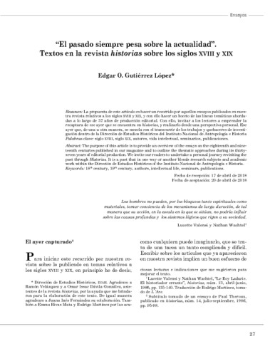 “El pasado siempre pesa sobre la actualidad”. Textos en la revista historias sobre los siglos XVIII y XIX