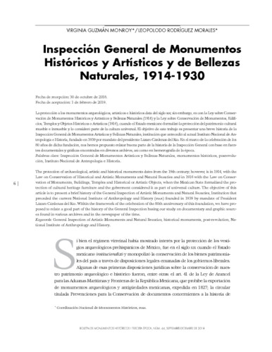 Inspección General de Monumentos Históricos y Artísticos y de Bellezas Naturales, 1914-1930