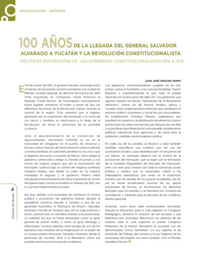 100 años de la llegada del General Salvador Alvarado a Yucatán y la Revolución Constitucionalista. Políticas reformistas de los gobiernos constitucionalistas 1914 a 1916