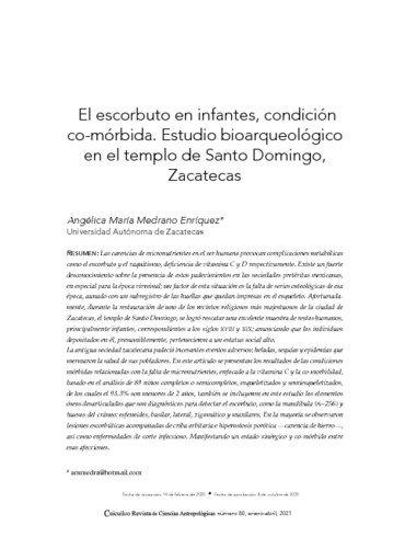 El escorbuto en infantes, condición co-mórbida. Estudio bioarqueológico en el templo de Santo Domingo, Zacatecas