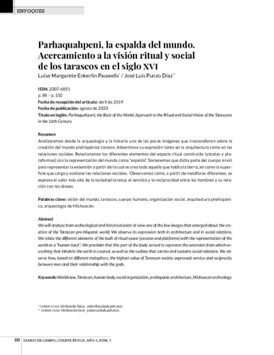 Parhaquahpeni, la espalda del mundo. Acercamiento a la visión ritual y social de los tarascos en el siglo XVI