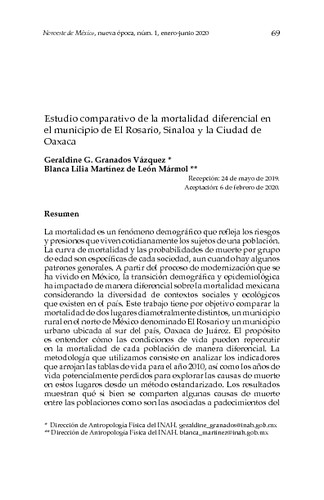 Estudio comparativo de la mortalidad diferencial en el municipio de El Rosario, Sinaloa y la Ciudad de Oaxaca