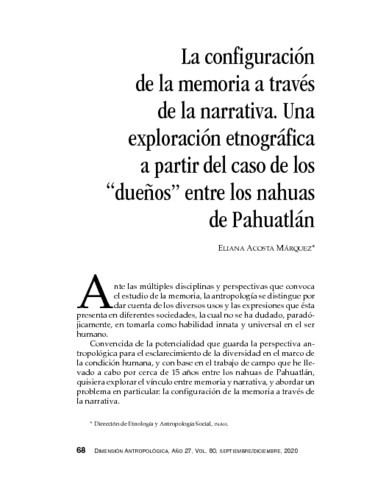 La configuración de la memoria a través de la narrativa. Una exploración etnográfica a partir del caso de los “dueños” entre los nahuas de Pahuatlán