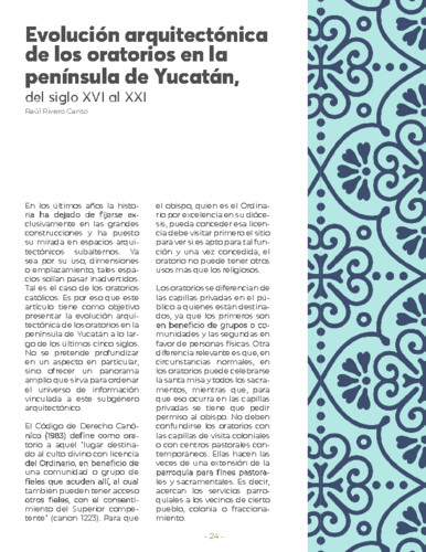 Evolución arquitectónica de los oratorios en la península de Yucatán, del siglo XVI al XXI