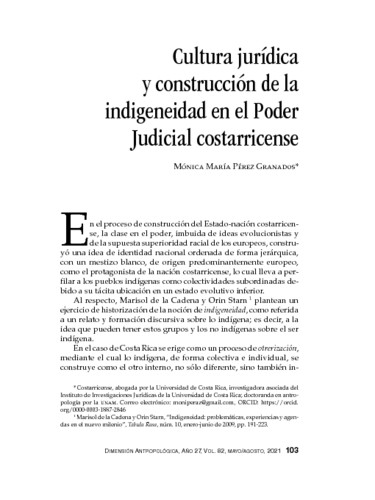 Cultura jurídica y construcción de la indigeneidad en el Poder Judicial costarricense