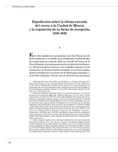 Expedientes sobre la última entrada del virrey a la Ciudad de México y la regulación de su fiesta de recepción, 1816-1820