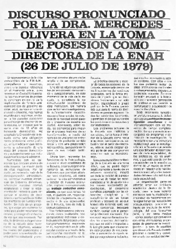 Discurso pronunciado por la Dra. Mercedes Olivera en la toma de posesión como Directora de la ENAH (26 de julio de 1979)