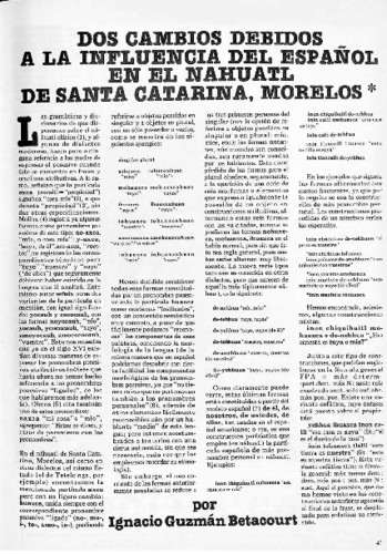 Dos cambios debidos a la influencia del español en el náhuatl de Santa Catarina, Morelos