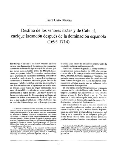 Destino de los señores itzáes y de Cabnal, cacique lacandón después de la dominación española (1695-1714)