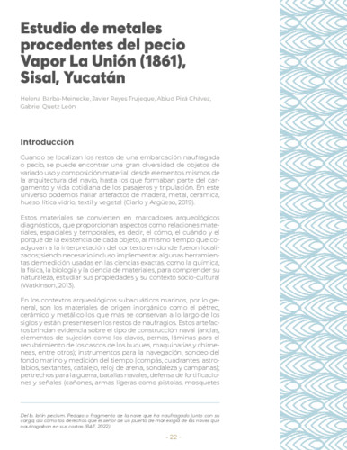 Estudio de metales procedentes del pecio Vapor La Unión (1861), Sisal, Yucatán