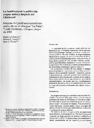 La hambruna en la población zoque: antes y después del Chichonal. Informe del perfil antropométrico realizado en el albergue 