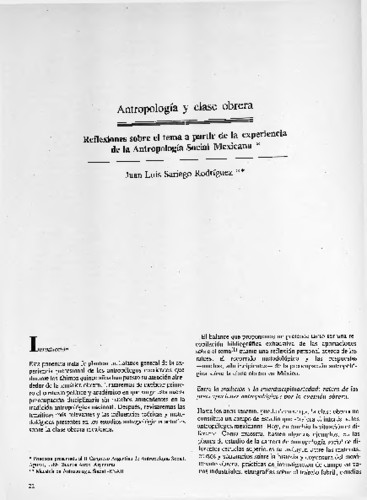 Antropología y clase obrera. Reflexiones sobre el tema a partir de la experiencia de la Antropología Social Mexicana