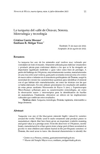 La turquesa del valle de Ónavas, Sonora. Mineralogía y tecnología