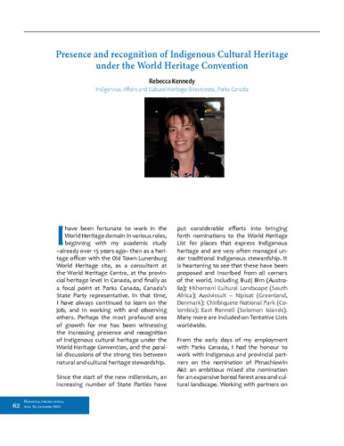 Presence and recognition of Indigenous Cultural Heritage under the World Heritage Convention