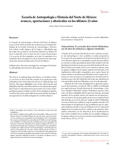 Escuela de Antropología e Historia del Norte de México: avances, aportaciones y obstáculos de los últimos 22 años