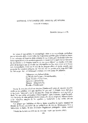 Material lingüístico del oriente de Sonora, Tonichi y Pónida.