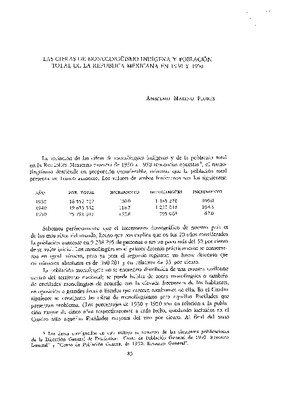 Las cifras de monolinguismo indígena y población total de la República Mexicana en 1930 y 1950.