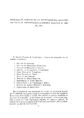 Información general de las actividades del Instituto Nacional de Antropología e Historia durante el año 1954.