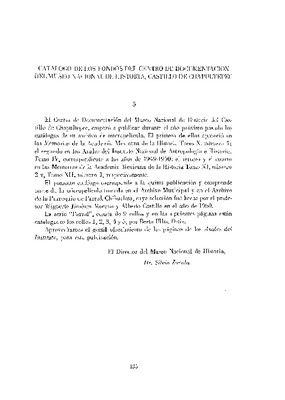 Catálogo No. 5 de los fondos del Centro de Documentación del Museo Nacional de Historia, Castillo de Chapultepec.