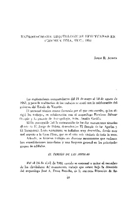 Exploraciones arqueológicas efectuadas en Chichén Itzá, Yuc., 1951.