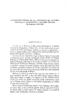 Información general de las actividades del Instituto Nacional de Antropología e Historia durante el periodo 1949-1950.